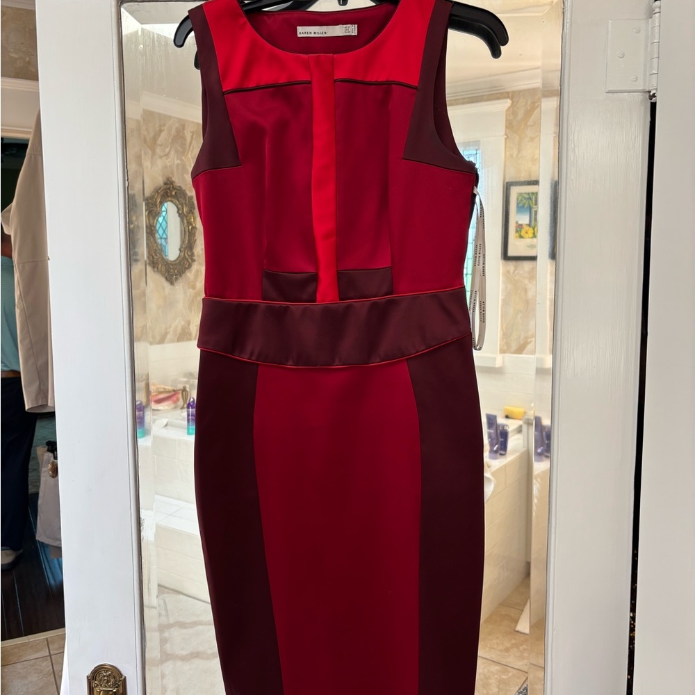 Karen Millen Red Sleeveless Sheath Midi Dress